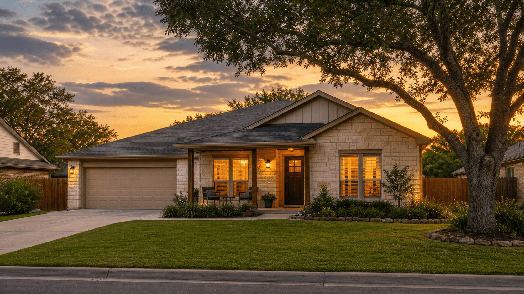 Warm evening view of a Texas home